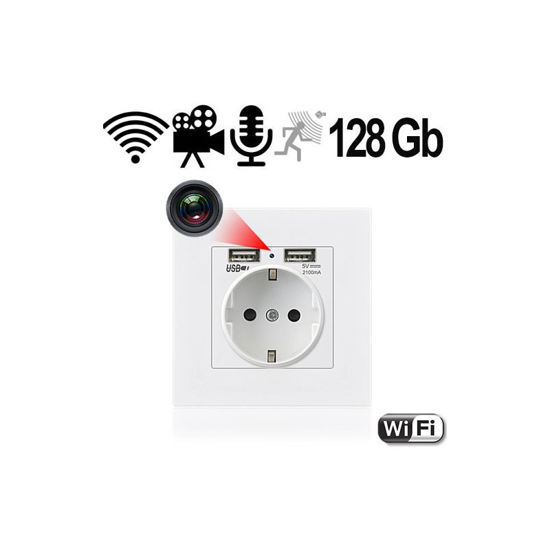IP-HD-Spycam in Wandsteckdose, 2xUSB