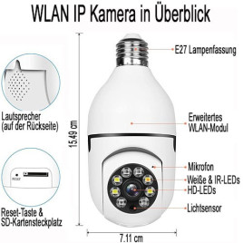 WIFI HD-SpyCam in Schwenk-LED-Lampe