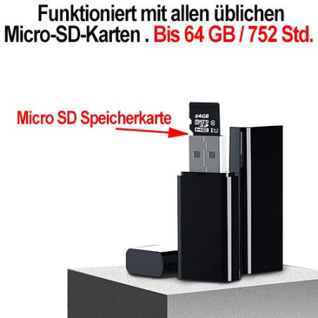 Micro USB-Voice-Recorder, 64GB bis 752 Std., VOX