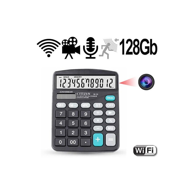 WIFI Full-HD SpyCam in Taschenrechner, 128 Gb