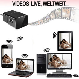 WiFi Kamera mit Full-HD, getarnt in USB-Netzteil. Videoaufnahme & Fotoaufnahme.