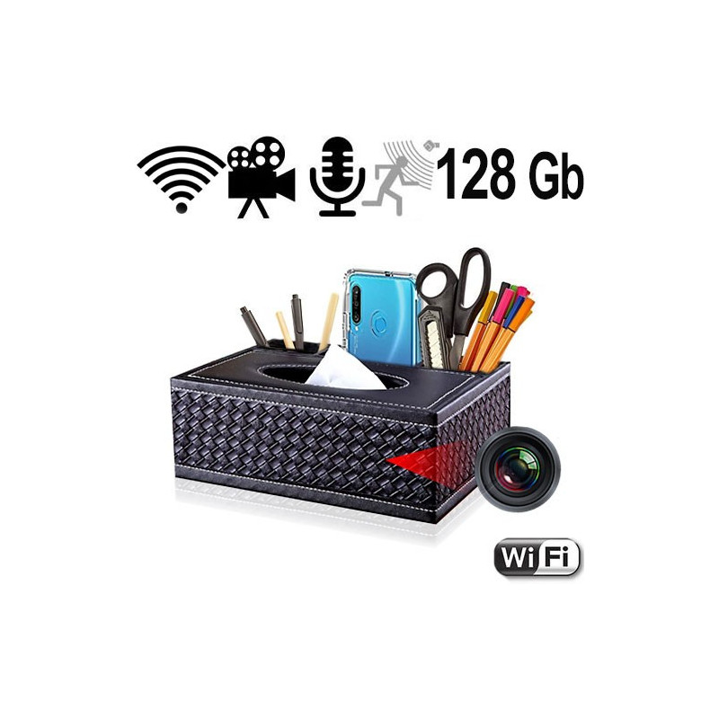 Wifi SpyCam in Schreibtisch Organizer-Kosmetiktücherbox