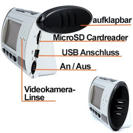 HD SpyCam im Wecker, Bewegungsaktiverte Video &Tonaufnahme, MicroSD bis zu 32GB.
